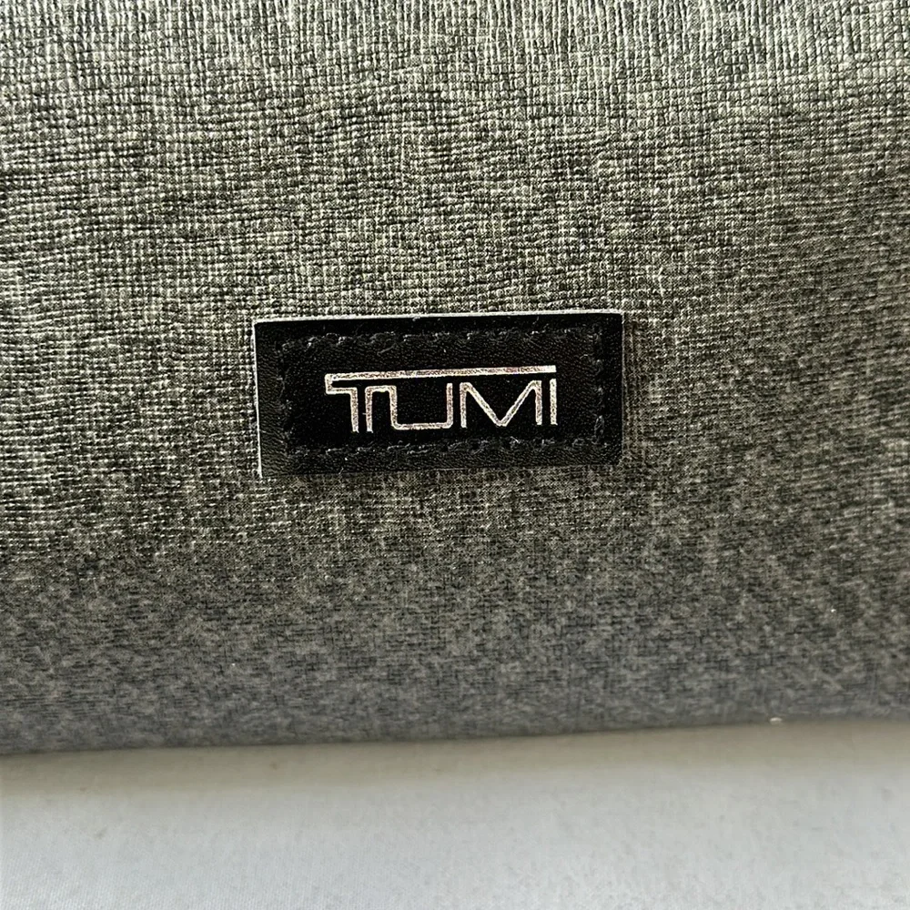 TUMI for Delta Small Toiletries Cosmetic Travel Kit Bag Black Trim  Grey Black